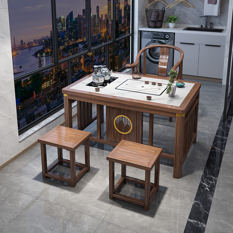 Tabla de té de balcón pequeña combinación de tabla de té de roca china pequeña tabla de té de madera maciza doméstica moderna tabla de té negra