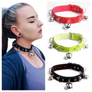 European and American Harajuku Cross-Border Double-Layer Pu Leather Sexy Big Bell Collar Restraint Neck Ornament Neck Chain Necklace Jewelry