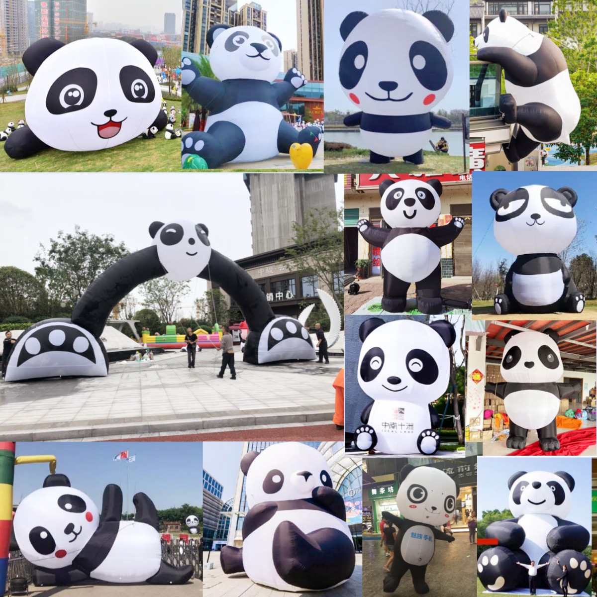 厂家充气爬楼熊猫卡通气模商场悬挂黑白大熊猫拱门开业活动宣传