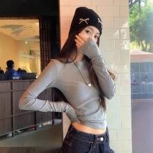 基础款修身显瘦长袖T恤女2025秋季新款百搭韩版辣妹打底上衣女潮