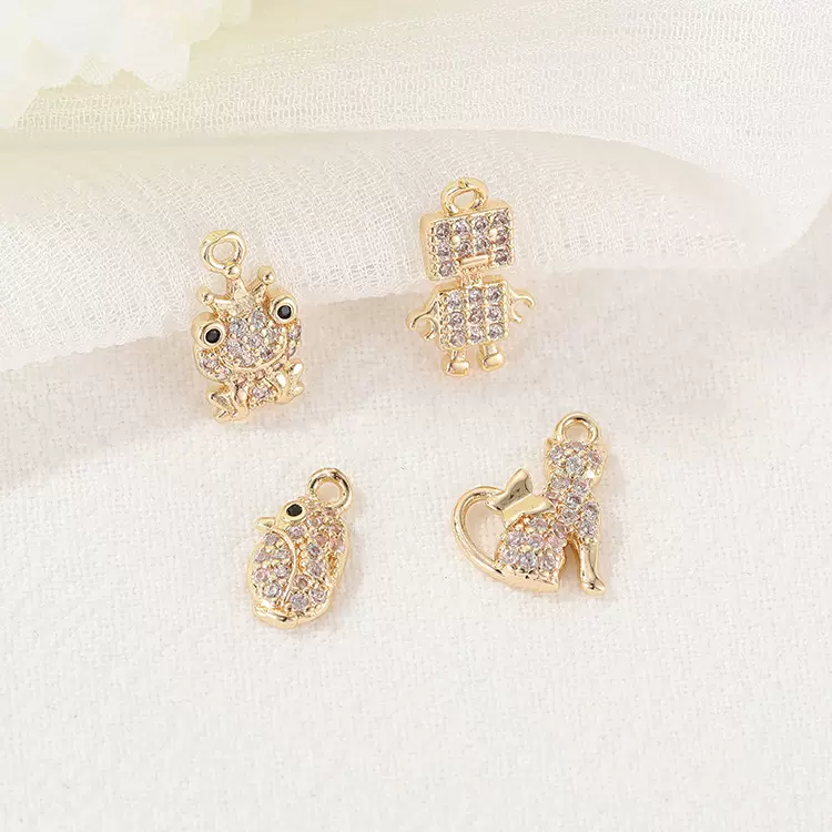 diy首饰配件可爱锆石青蛙王子吊坠猫咪机器人项链配件 动物吊坠