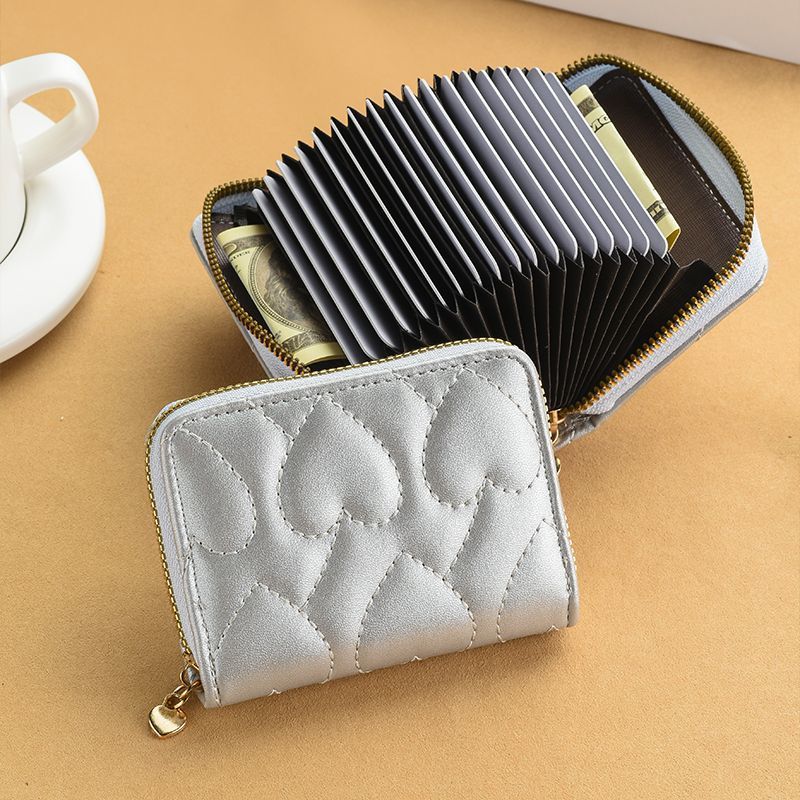 La textura es absolutamente ~ Tarjeta de billetera de amor multifuncional para mujer nueva posición de tarjeta multi-anti-desmagnetización de gran capacidad exquisita gama alta y compacta