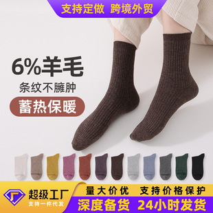 Wool Women's Socks Autumn and Winter Warm Long Tube Thickened Fleece Sweat-Absorbent Wholesale Autumn New Products