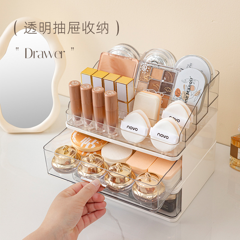 Caja de almacenamiento de cosméticos de escritorio de red, cajón de tocador a prueba de polvo, protección de la piel, lápiz labial, sombra de ojos, estante de gran capacidad