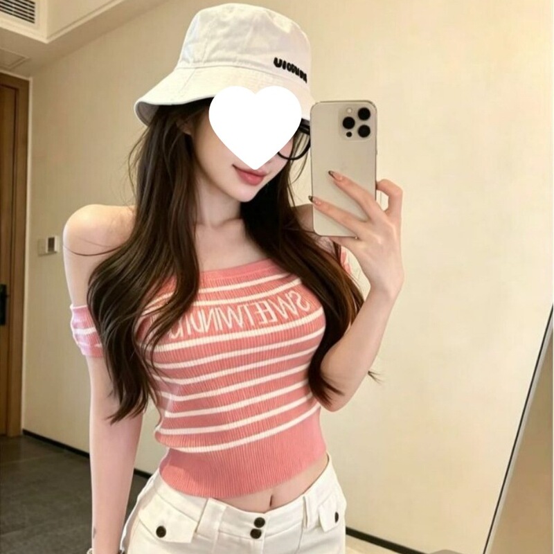 Cool Silk Striped Knit Top for Women, New Summer Style, Pure and Sexy, Slim Fit, Off-Shoulder, Short-Sleeve Top Cool Silk Striped Knit Top for Women, New Summer Style, Pure and Sexy, Slim Fit, Off-Shoulder, Short-Sleeve Top