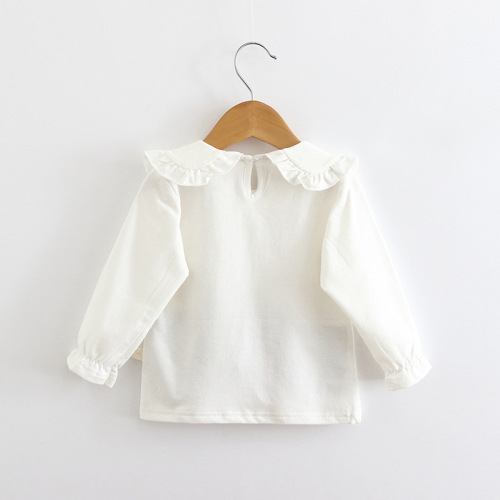 Cross-border girls doll collar long-sleeved T-shirt pure cotton baby white bottoming shirt 2024 new children's spring and autumn tops