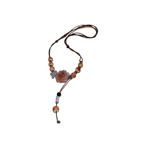 New Chinese-style Camellia Woven Necklace for Women,  Latest Collection: Ethnic-style Vintage Ceramic Bead Clavicle Chain & Necklace