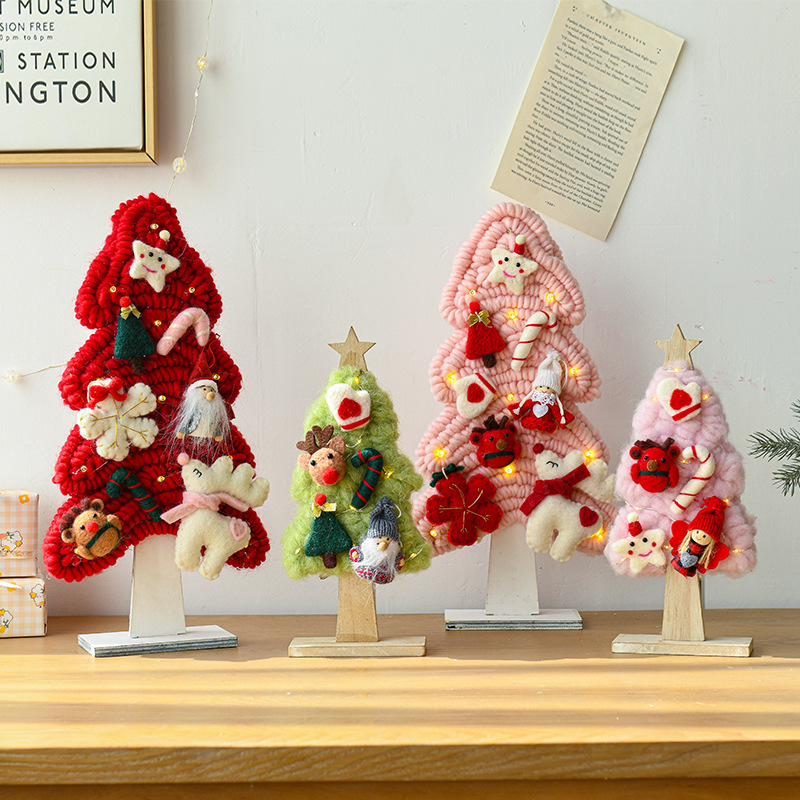 Fieltro de lana tejido a mano DIY luminoso árbol de Navidad alces Navidad decoración de la habitación de los niños adornos creativos