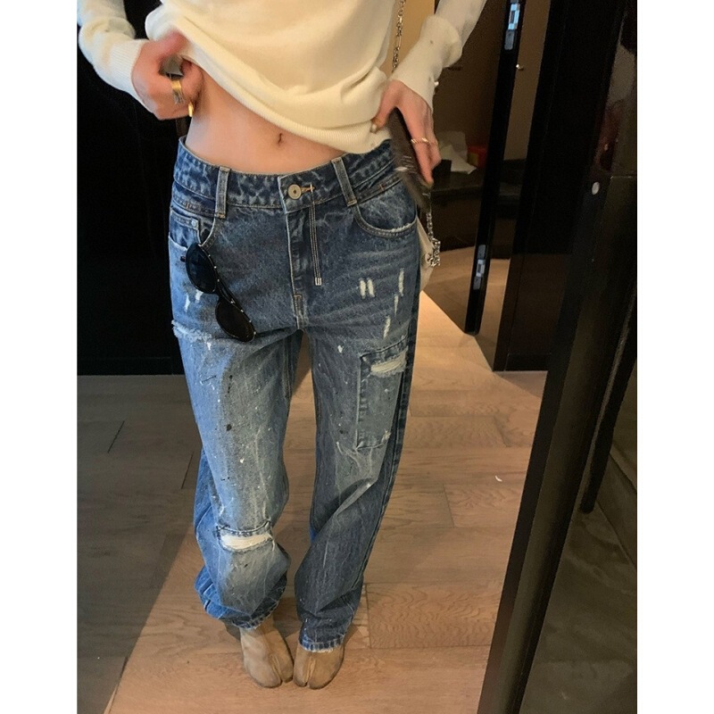 Ouyang 9/8 20:00 [Jeans Worn by Sister Ouyang Every Day] Ripped Straight-Leg Jeans