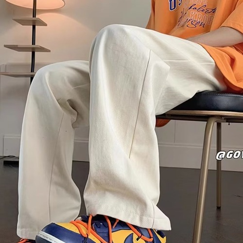 Men's Spring Trendy Casual Loose Straight Leg Fashion Streetwear Denim Pants with Long Length