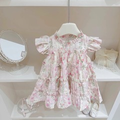 2025 summer new product girl fashionable floral dress baby girl Korean cotton vacation style princess skirt trendy