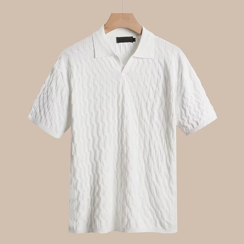 Camisa de polo ligera de manga corta para hombre Camiseta de moda simple suéter de solapa delgado de punto de media manga elegante top