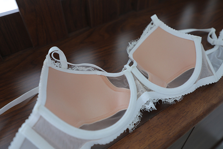 New Soft Steel Ring Spongeless Thin Cup Sexy Bra Set with French Straps for Large Chest and Small Underwear_voghion.com