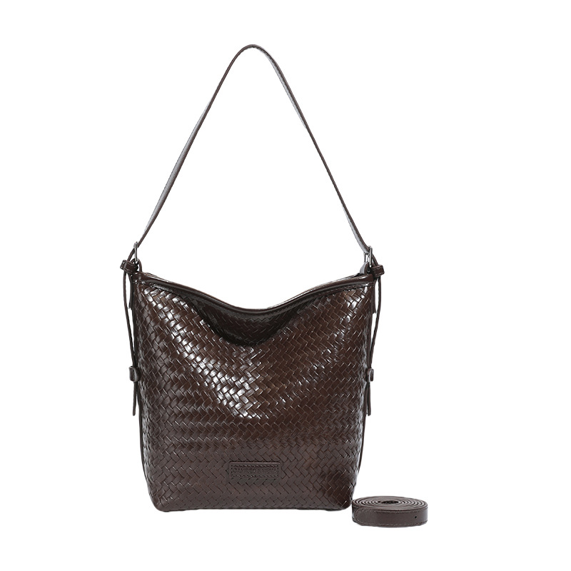 Bolsa de brazo trenzada retro para mujeres 2025, nueva moda bolso de cubo, bolso de hombro universal, bolso de alta capacidad