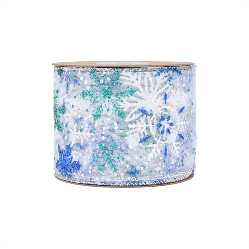 Amazon nueva decoración transfronteriza de Navidad hilada de nieve transparente pulverización de copos de nieve cinta de Navidad más alambre de 10 yardas