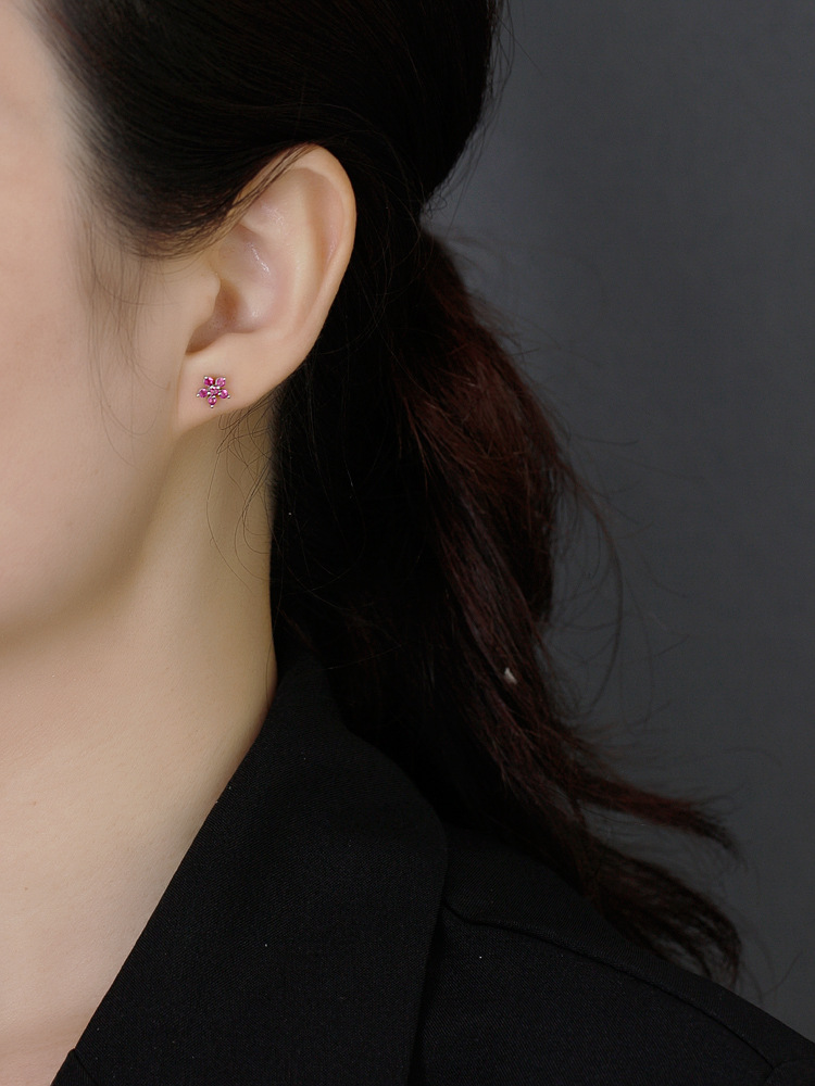 Fashion Flower Silver Inlay Zircon Ear Studs 1 Pair