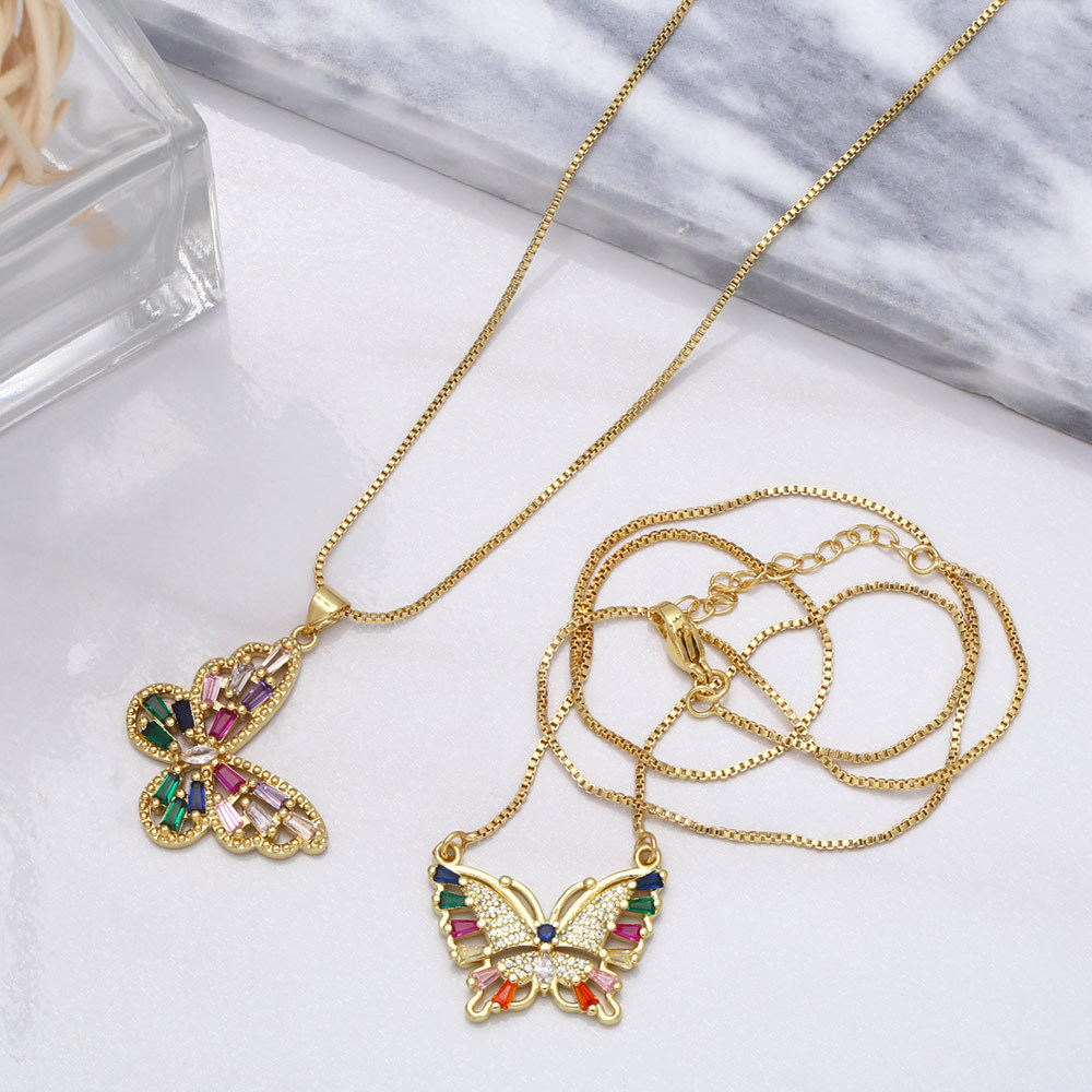 simple bohemian color zircon butterfly pendant necklace female