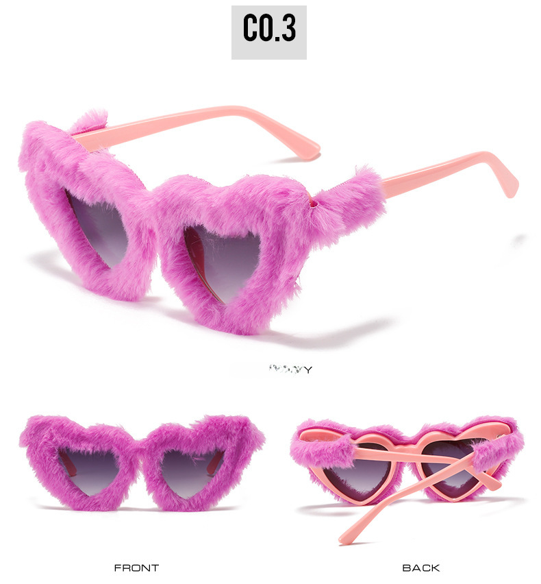2022 summer new plush sunglasses European and American style love gradient pink glasses funny heart sunglasses_voghion.com