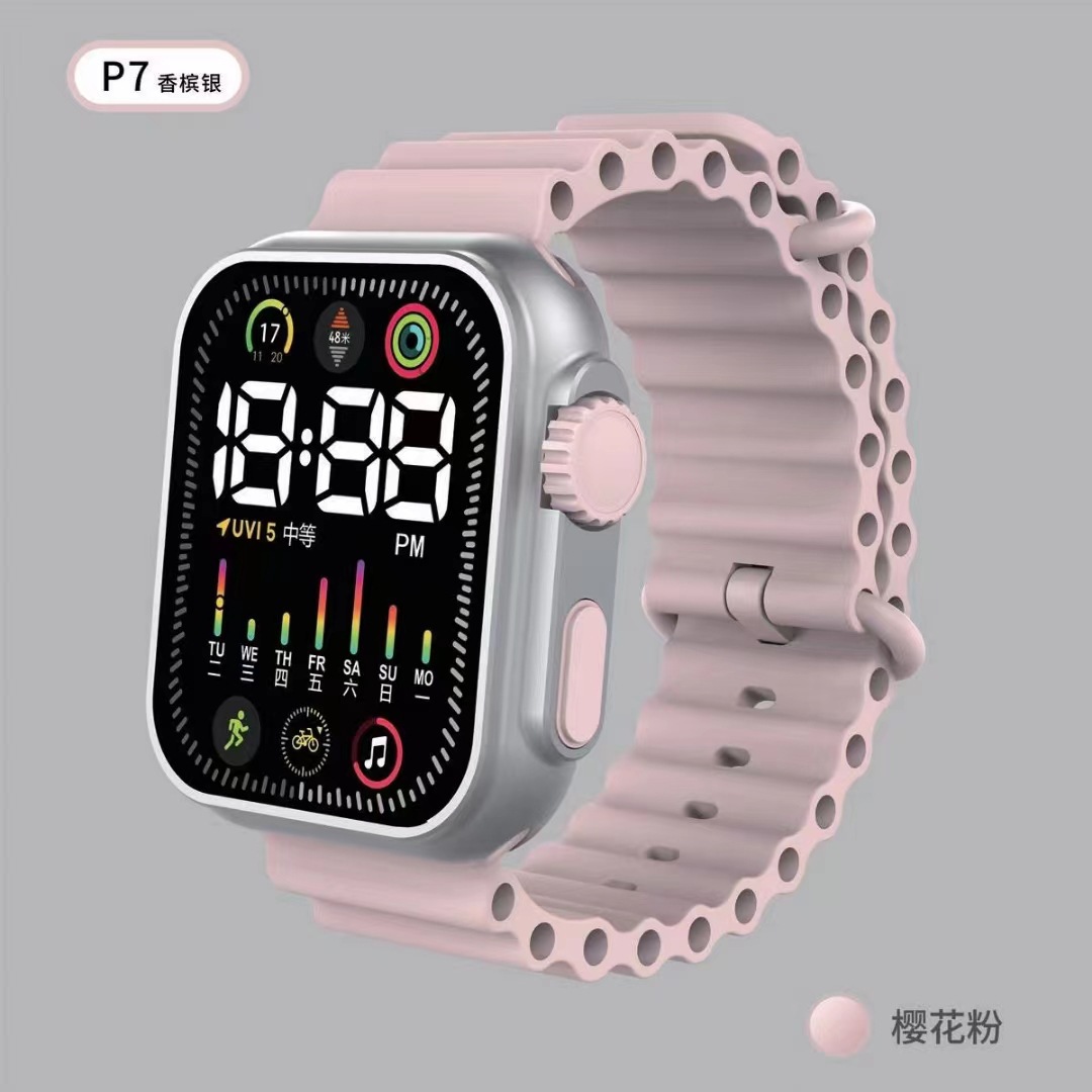 Nuevo reloj electrónico LED P7 champán plata océano banda moda digital deportes niños estudiante LED reloj electrónico