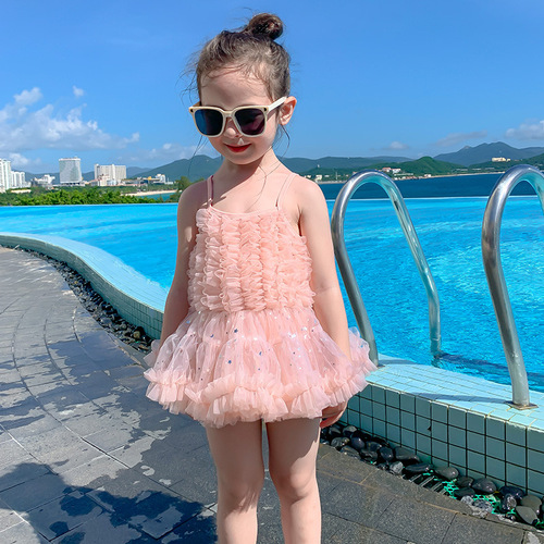 Summer Swimwear 2024 New Style One-piece Swimsuit Princess Swim Outfit Ruffle Girls' Vacation Swimwear with Swim Cap