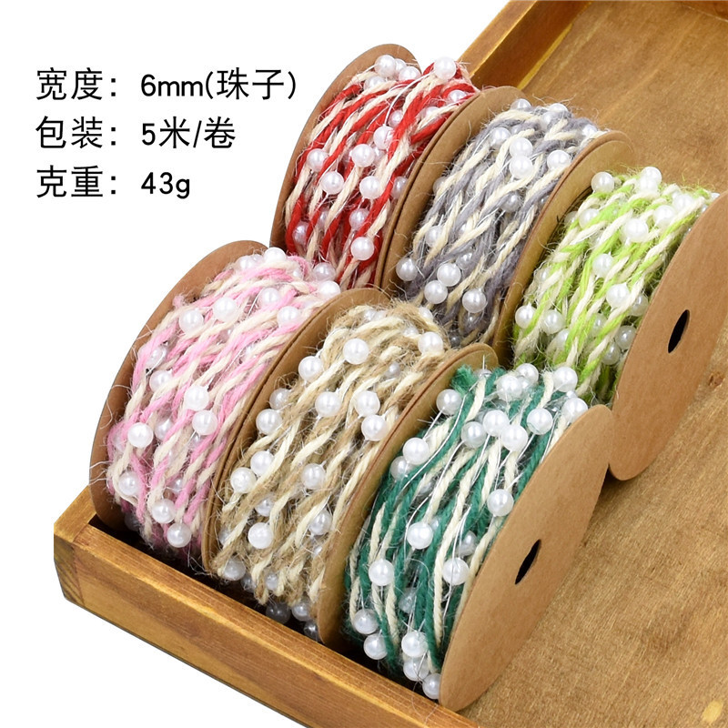 Nuevo transfronterizo tejido a mano contraposición corda de cáñamo flor de jardinería embalaje de regalos de cadena de cuentas con alambre de hierro 5 metros