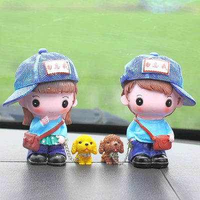 Car ornaments Couple Dog Walking Dog - new-forget-me-not-leading-a-dog
