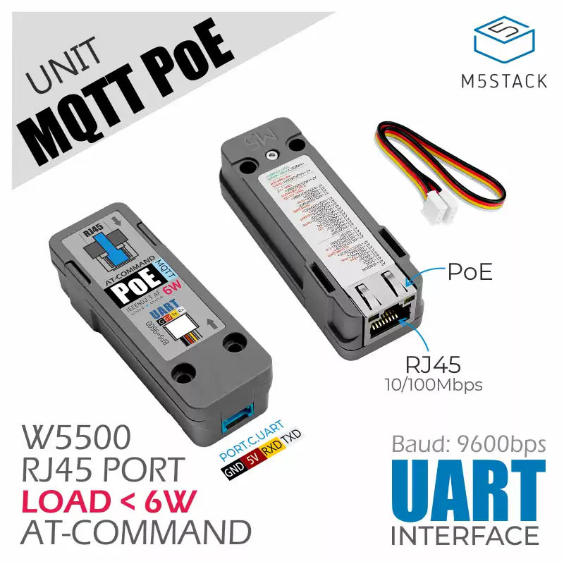 Official M5Stack Mqtt Ethernet Communication Module with Poe Power Supply and Embedded W5500 for Remote Data Collection