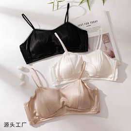 春夏美背式真丝文胸缎面抹胸超薄无钢圈桑蚕丝光面内衣轻奢高级感