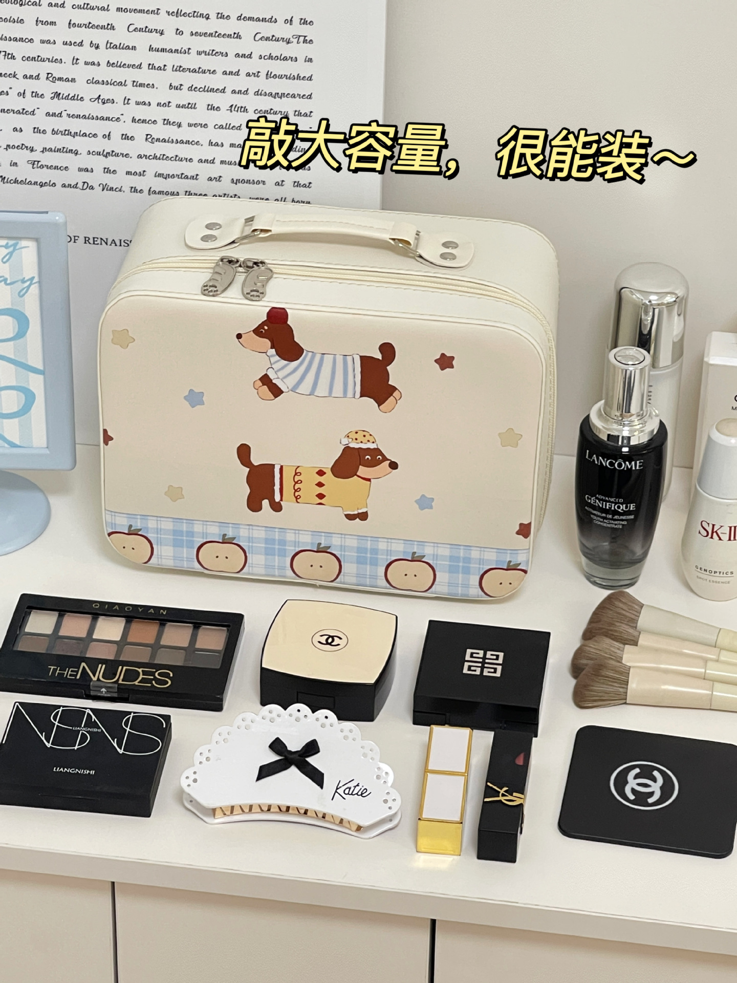 Estuche cosmético de gran capacidad de viaje original con espejo, portátil, productos para el cuidado de la piel portátiles de alto valor, equipaje de almacenamiento femenino