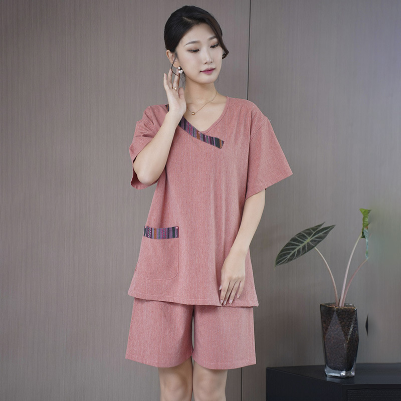 부드러운 리넨 오렌지 꽃무늬 칼라 여성용