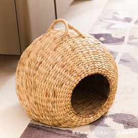 水葫芦草编宠物窝室内四季通用猫窝宠物玩具收纳筐手工编织狗窝