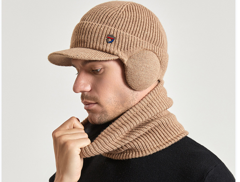 9148 Winter warme oorbescherming nekset plus pluche wollen gebreide herenmuts_voghion.com