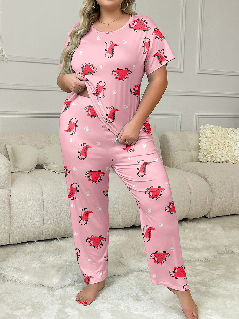 ChicShe Europäischer und Amerikanischer Cross-Border Herbst-Pyjama mit neuem Cartoon-Print für Damen, Kurzarm, lange Hose, lässiges Homewear-Set_voghion.com
