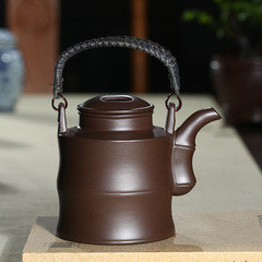 Yixing raw ore purple clay teapot wholesale Yixing original purple clay bamboo section beam teapot handmade kung fu tea set gift one piece drop shipping