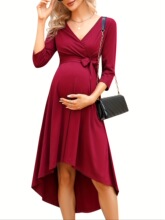 H 31441 V-Neck Tie-Waist Dress ӡ������ȹ ŷ���羳����ѷ