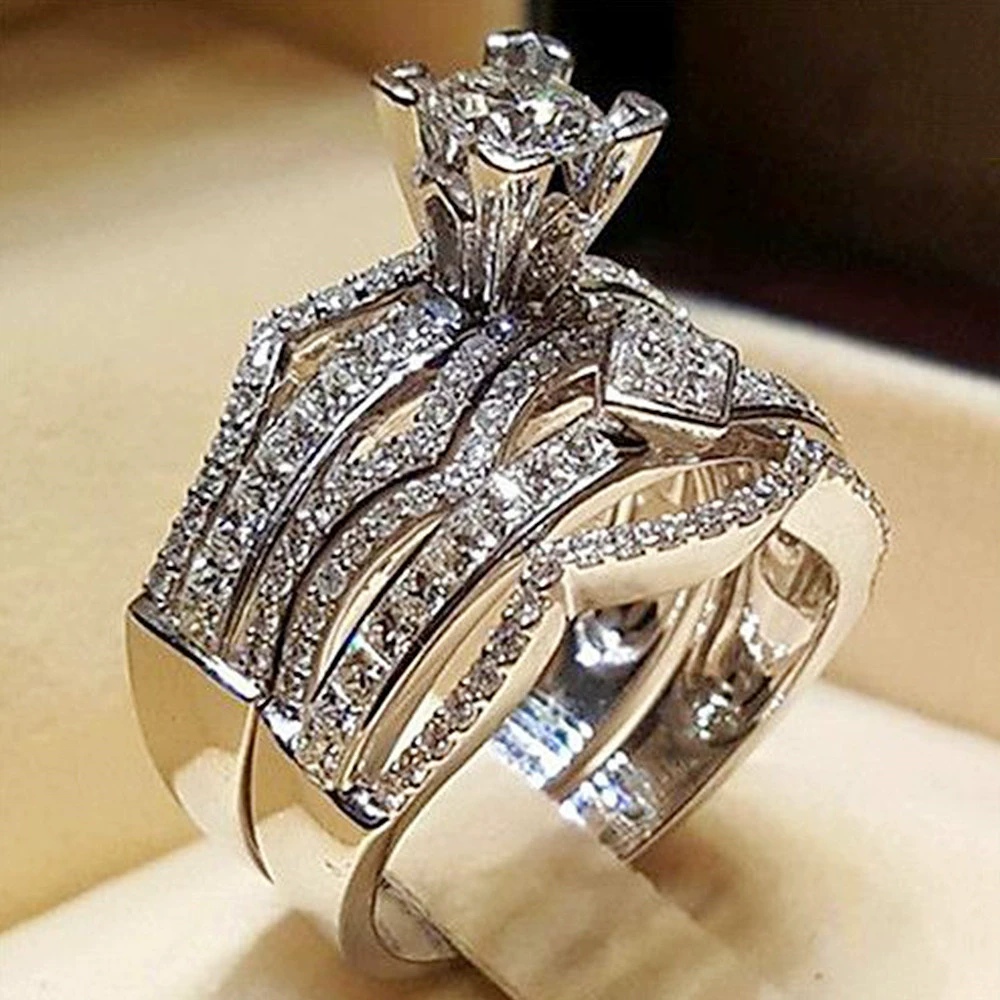Inlay Design 1 Set Fashion Geometric Copper Inlay Zircon Rings