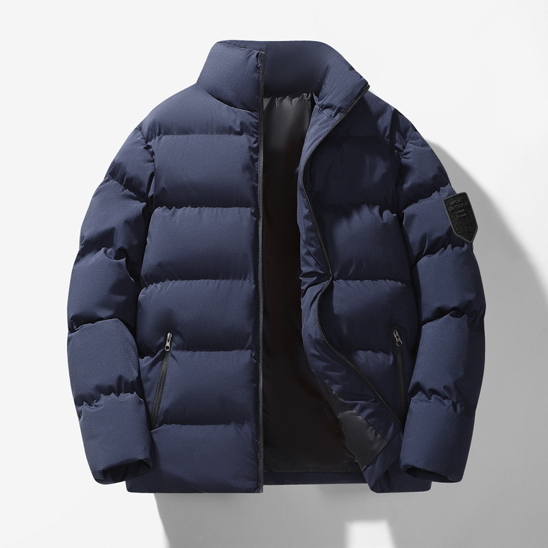 Invierno de algodón de gran tamaño para hombres, chaqueta de algodón de cuello de altura, chaqueta de algodón cálida casual de color sólido, ropa de pan para hombres