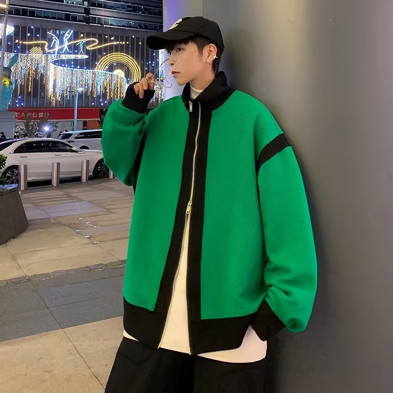 Chaqueta de todo fósforo para hombres, primavera y otoño, marca de moda suelta, chaqueta de color a juego al estilo de Hong Kong, top de moda casual guapo de moda