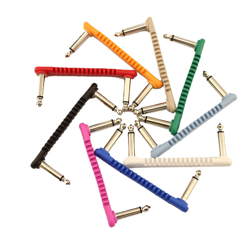 工厂直销6.35彩色全铜齿形柔性双弯头吉他单块效果器音频降噪短线