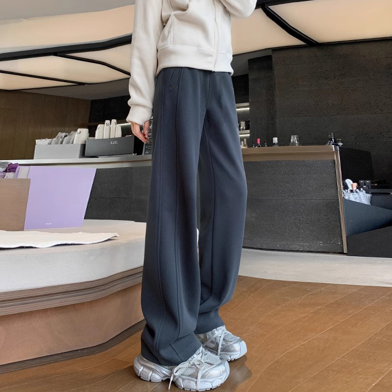 孕妇装深灰色休闲运动加绒长裤春秋季侧抽绳香蕉阔腿裤直筒卫裤子|undefined