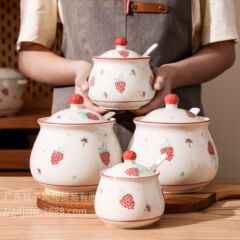 いちご豚油缶塩缶生臭物油缶キッチン調味缶唐辛子油缶セラミックス耐高温油かけ辛い缶