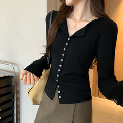 法式高级感单排扣长袖针织开衫女2025早秋新款修身显瘦绝美小上衣