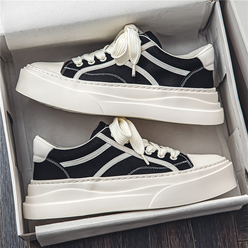 Men's Shoes 2025 Spring New Fashion Hong Kong Style Thick-Soled Canvas Casual Shoes Youth Low-Top Niche Comfortable Sneakers