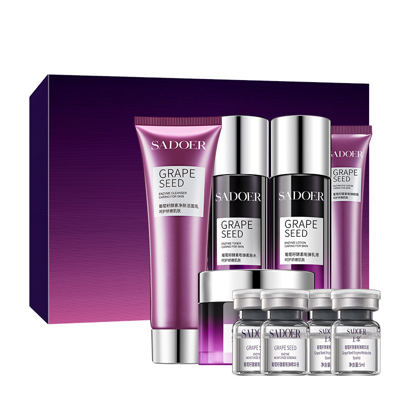 Shangduo enzima de semilla de uva luxurious humidificante set de nueve piezas para hidratar y mejorar la piel fabricante de productos de cuidado de la piel al por mayor
