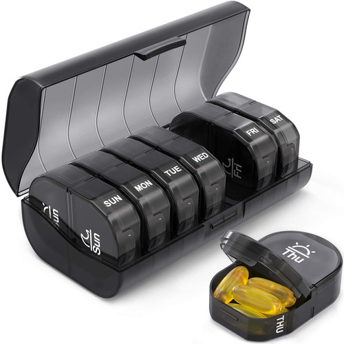 Amazon 7-day 14-slot weekly pill storage box AM PM 2 times a day vitamin medication pocket pill box