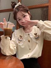 韩版甜美减龄可爱兔子娃娃领长袖衬衫女秋装日系衬衣宽松开衫上衣