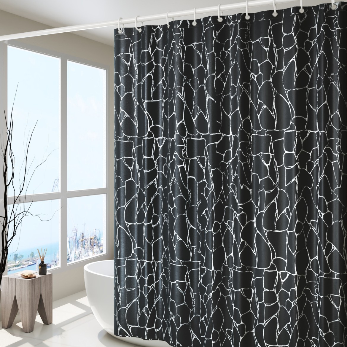 Rusia venta caliente de lujo ligero de alto nivel estampado de oro y plata estampado cortina de baño impermeable cortina de partición de baño cortina de baño sin perforación cortina de baño
