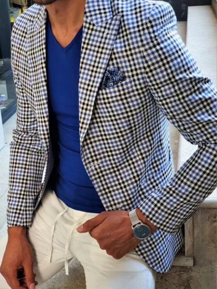Nuevo comercio exterior transfronterizo primavera y otoño impresión digital reticular hombre traje casual traje casual chaqueta