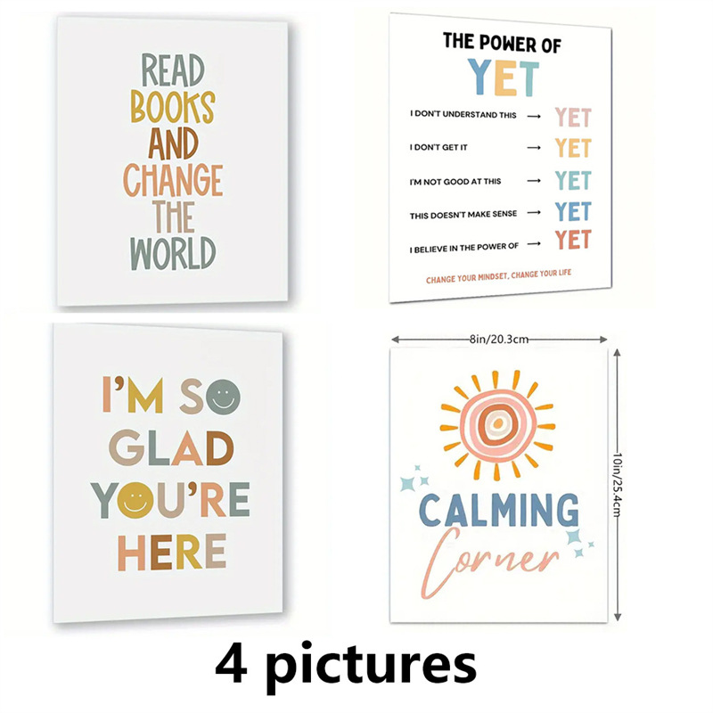 4张 教室海报，办公室装饰,积极肯定学校墙装饰艺术印刷品