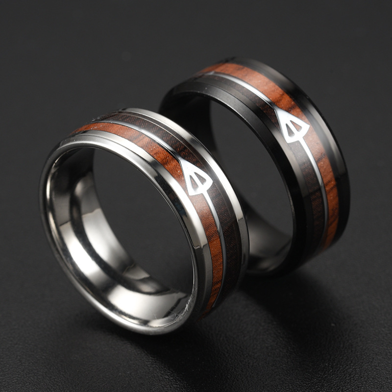 Fashion New Two-color Wood Grain Arrow Titanium Steel Ring Wholesale Nihaojewelry display picture 7